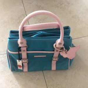 Band new aqua and pink handle purse